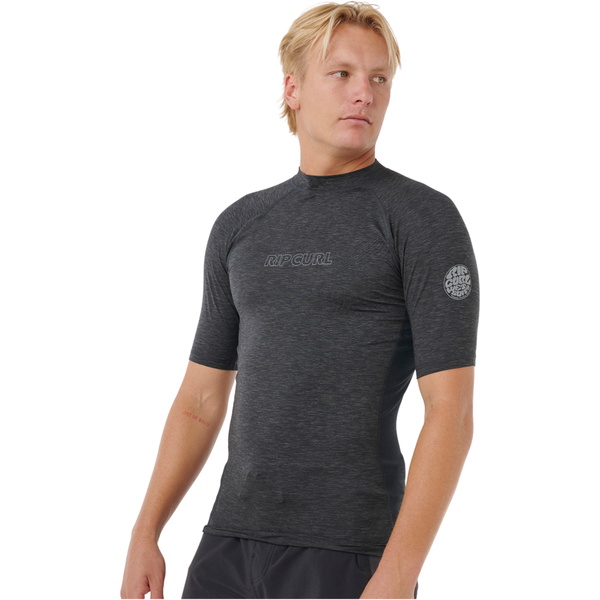 2026 Rip Curl Mens Dawn Patrol UPF Perf Short Sleeve Rash Vest 193MRV - Black Marle